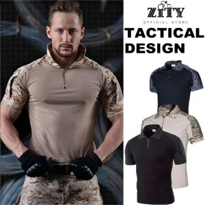 Mens Tactical Camo Polo Shirt Quick Dry Short Sleeve Military Shirt