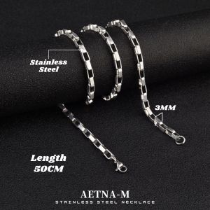 Long Box Chain Stainless Steel Necklace Men Women Kalung Anti Karat Rantai Leher Lelaki Hip Hop Fashion 长条盒子链 不锈钢项链