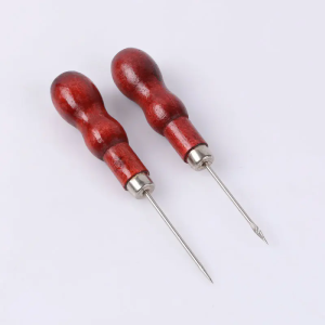 สว่านเย็บเจาะด้ามจับทำจากไม้เครื่องหนังสำหรับงานฝีมือผ้ากระดาษสำหรับเย็บติดเพื่อซ่อมแซมรองเท้าอุปกรณ์เสริม Jahit Kulit