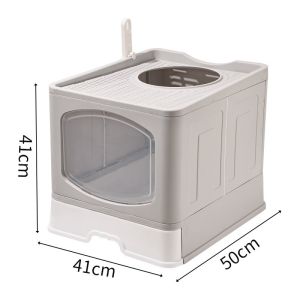 Extra Large Foldable Litter Box Enclosed with Viewing Window & Drawer Anti-Leak Tray Portable for Travel