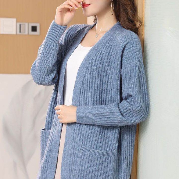 Cardigan Sweater Women All-match Long-sleeved Loose Loose Korean Style  Mid-length Sweater Jacket Women Casual Cardigan Sweater