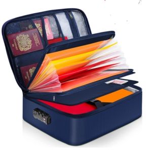 TIMOTHEAM Không thấm nước Túi đựng tài liệu chống cháy có khóa Nhiều lớp Dây kéo Hộp sắp xếp tài liệu Di động Sức chứa lớn Túi đựng tài liệu quan trọng Nhà