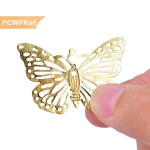 【PCWFKef】 เครื่องประดับงานประดิษฐ์ทำมือรูปผีเสื้อแบบกลวงลายเส้นโลหะสีทอง50ชิ้น เซ็ต