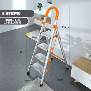 Heavy Duty Aluminum Pedal Ladder/4 to 6 Steps Ladder/Space Saving/Wide Pedal/Anti-slip Pad/Household Indoor Ladder/Rainbow Culture