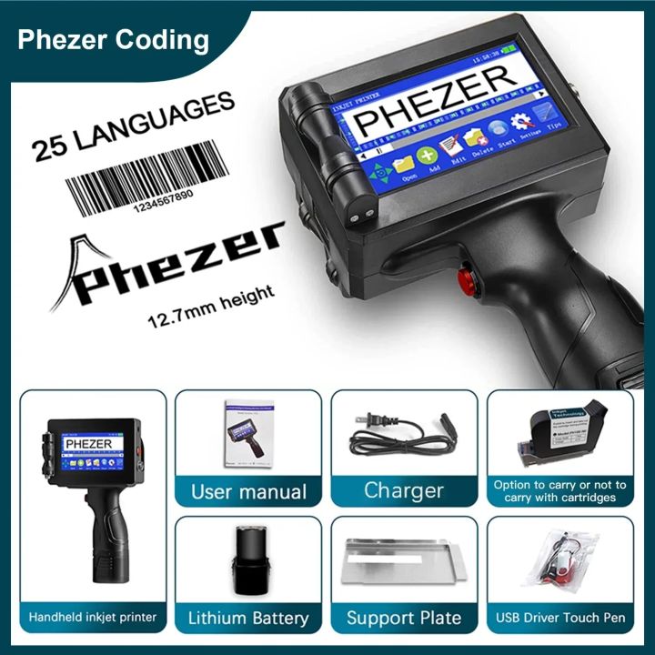 Phezer P15 12.7mm Label Printer QR Bar Batch Code Date Number Logo ...