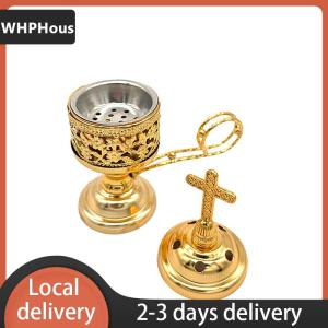 [COD] WHPHous Ship within 24 hours Vintage Metal Cross Incense Indoor Sandalwood Hollow Charcoal Incense Ornament Home Church Decoration