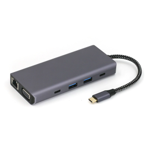 Professional USB C Dock 10 Port Expansion Aluminum HDTV Gigabit Ethernet USB3.0+USB2.0 TF Reader Slot for PC