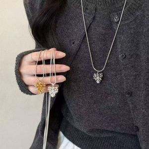 DIVATEN Snake Bone Chain Pine Cone Pendant Necklace Long Chain Metal Pendant Geometric Necklace Fashion Adjustable Length Chain Necklace Ornament Women