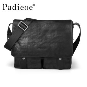 PADIEOE vegetable-tanned top layer cowhide fashion trend crossbody bag genuine leather business single shoulder bag mail bag mens simple style