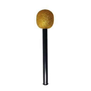 OOC Lightweight Plastic Glitter Microphone Gold Silver Glitter Handheld Size Singing Practice Toy Party Costume Prop Hollow Handle Toy Fake Mic Kids Stage Performance
