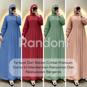 Gamis Crinkle Wanita Polos Payet Busui / Gaun Wanita Elegant Terbaru Variasi Payet 3 Penilaian
