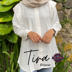 Tira Blouse wanita bahan poli linen blouse ruffle wanita korean style lengan panjang terbaru 2024 atasan wanita baju atasan kancing depan hidup busui friendly blouse model rampelfashion remaja masa kini kemeja wanita ovesize atasan dewasa lengan panjang