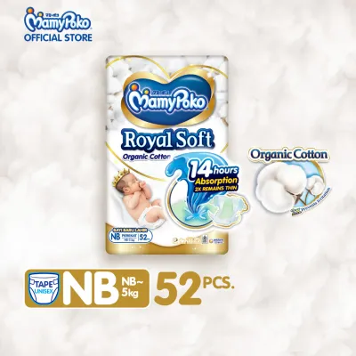 MAMYPOKO Royal Soft Organic Cotton Baby Disposable Diaper Tape Newborn 52 pcs