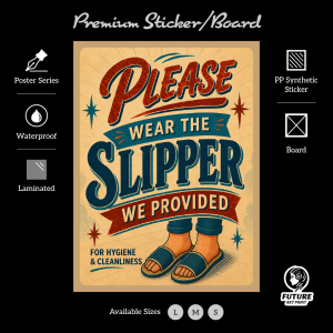 Please Wear the Slipper We Provided. Sticker Sign Signboard Board Signage Notice. Use Sandals. Pakai Selipar Disediakan