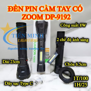Đèn Pin Cầm Tay Có ZOOM DP-9192A 8W 3 Chế Độ Sáng Đèn Led bên Hông Siêu Sáng