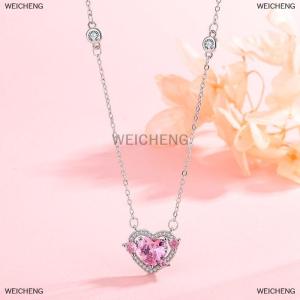 [COD] WEICHENG Zircon Heart Pendant Necklaces Y2K Pink Heart Ladies Girls Fashion Elegant Clavicle Chain Women Jewelry Gifts