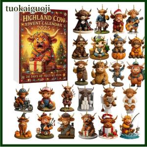 tuokaiguoji Highland Cow Advent Calendar 2025 Surprise Box 24 Pcs Highland Cow Figurines Hanging Ornaments For Christmas Tree Home Decoration
