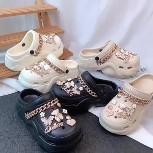 [Free Shipping] Clouds And Crocs Double White Bear Butterfly Letter Set Thick-Soled 6Cm Summer Outdoor Sandals