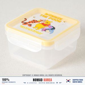 Daiso Korea Disney Winnie the Pooh Food Container 310ml Square 4-Way Clip Lid Side Dish Box Tigger Eeyore