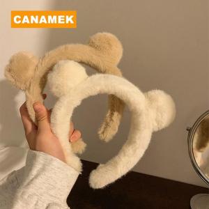 【CANAMEK】 Girls Cute Plush Bear Rabbit Ears Headband Autumn Winter Head Hoop Cartoon Girls Kid Hairband Headdress Hair Accessories