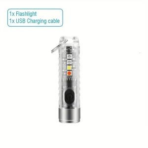 KEBETEME Keychain Light Type-C Rechargeable Keychain Flashlight with 10 Modes Multifunction Flashlight Waterproof