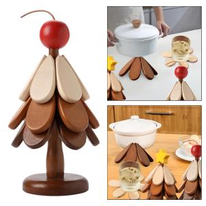 3Pcs Wood Coaster Wooden Placemat Insulation Ma Creative Tree Table Protection Coaster Foldable for Teapot Bowl Dishes Housewarming Gift