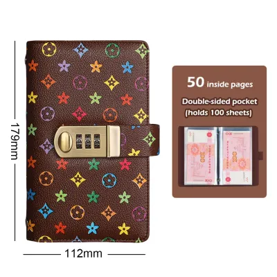100 Hari Pengatur Uang Tunai Cover Kulit Kunci Password A5 - TD100 Quality Lembar Album Koleksi Uang Kertas A6 PU Material Buku Uang Tunai Album Koleksi Uang Kertas Dompet Kancing Anti Rusak Tahan Air Dompet Hemat Keuangan Bulanan Tantangan Menabung