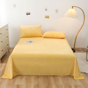 【Super low price】Solid Color Milk Velvet Bed Sheet and Pillowcases Winter Warm Thick Flannel Flat Bedsheet Sets Double Size Soft Plush Bedspread