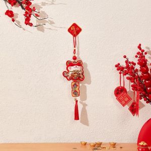 OKKFINE Embroidery Year Blessing Pendant Lucky Bag Red Hanging Fu Decorations With Tassels Spring Festival Wind Chimes 2025 Lunar Year