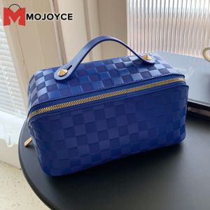 Mojoyce du lịch ngoài trời trang điểm túi có khóa kéo và da PU mềm trong phong cách kẻ sọc cổ điển