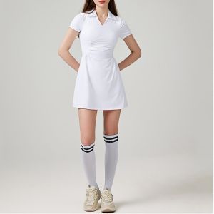 2023 quần vợt môn thể thao Golf Dresses với quần an toàn hai mảnh Phụ Nữ Tay Ngắn Turn-Cổ áo nhồi lông thể thao cầu lông Workout Ăn mặc