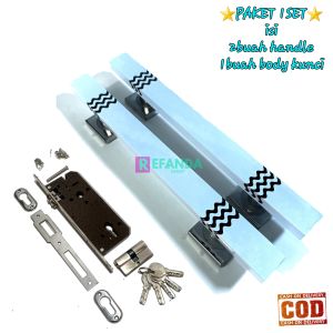 2buah gagang handle pintu dan 1buah lock body kunci untuk daun pintu 1 pintu depan dan kamar