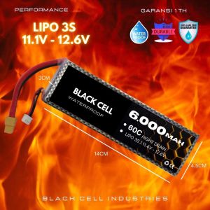 Lipo BLACK CELL 6000MAH Hight Drain 3s 11.1V - 12.6V 60C Waterproof Li po