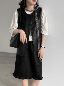 2026 Autumn New Women Suede Midi Skirt Elastic Waist Ruffle Trim A-line Mermaid Skirt
