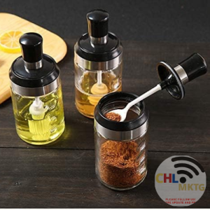 [CHL MKTG] - 3PCS Seasoning Bottle Dispensers | Glass Spice Canister With Lid and Spoon | Only Seal Glass Jar With Spoon | High Quality Spice Seasoning Oil Storage Tank | Jam Bottle Kitchen Storage Container