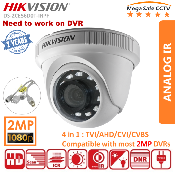 HikVision 2MP HD Fixed Indoor IR Night Vision Dome/Turret Turbo HDTVI  Analog CCTV Camera (DS-2CE56D0T-IRPF) Lazada PH