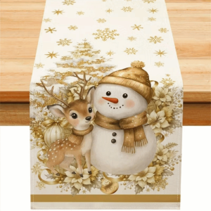 HUNIU Ông già Noel người tuyết Khăn trải bàn Giáng sinh Tuần lộc Đồ trang trí bàn Khăn trải bàn hoa trạng nguyên Đồ trang trí ngày lễ Cổ điển Cờ trang trí bàn Giáng sinh Giáng sinh