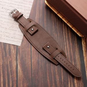 OURTOUR PU Leather Watchband Vintage 20mm 22mm 24mm Pallet Leather Watch Strap Fashion Black Brown Men Bracelets Watch Accessories