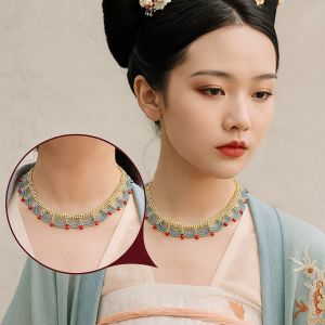 GFUTY ของตกแต่งฮั่นฟู สร้อยคอจากลูกปัด ของตกแต่งกระโปรงหน้าม้า ราชวงศ์ถังหมิงซ่ง สร้อยคอกระโปรงหน้าม้า วินเทจ สไตล์ชาติพันธุ์ สร้อยคอแบบจีน ฮั่นฟู