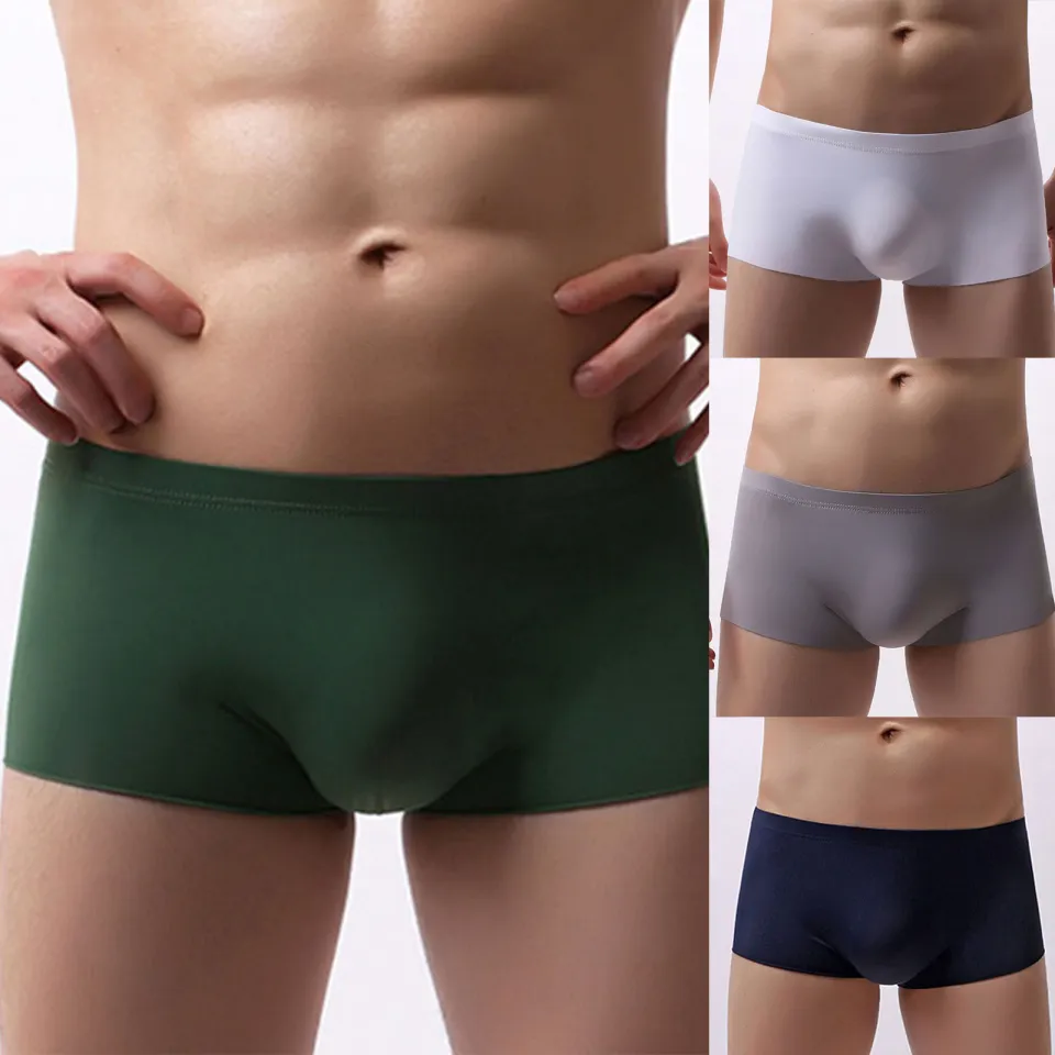 Mens Ice Silk Ultra Thin Seamless Boxer Briefs Under Panties
