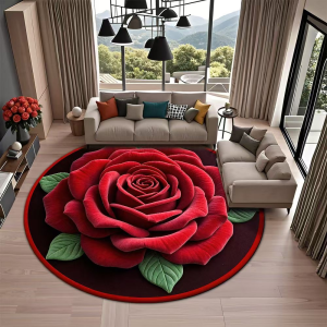 GEORG Non-slip Rose Floor Mat Absorbent Quick Dry Blanket Creative Round 3D Flower Carpet for Living Room Bedroom