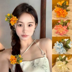 GUDAN ชายทะเลริมชายหาด คลิปผมดอกไม้ ผ้าผ้าทอ สไตล์วันหยุด กิ๊บติดผมสไตล์โบฮีเมียน น่ารักน่ารักๆ ผ้าโพกศีรษะ กิ๊บติดผมดอกไม้ประดิษฐ์ สาวๆ