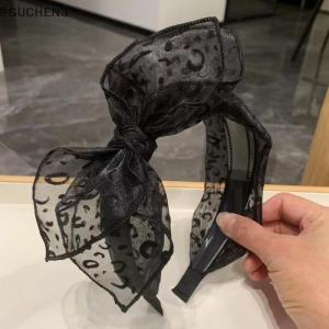 GUCHEN3🦋 Cổ điển báo in hairband cho phụ nữ cô gái thời trang handmade Gọng rộng Bow tóc Hoop lưới tóc Bow Headband tóc phụ kiện
