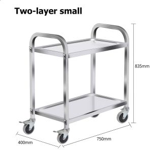HEJI Stainless Steel Serving Trolley Large 3 Tier Stainless Steel Utility Cart for Kitchen Restaurants Hotels with 3 Storage Shelves with Wheels