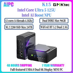 GMKtec K15 Intel Core Ultra 5 125U Dual LAN Expandable Compact Workstation OCulink USB4.0 For Gaming Creation MINI PC