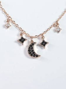 SWAROVSKI Luxury Fashion Symbolic moon and star black diamond pendant necklace S925 sterling silver womens fashion necklace hypoallergenic and non-allergenic