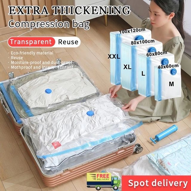 Ready Stock Reusable Travel Storage Resealable Vacuum Bags Vacuum ...