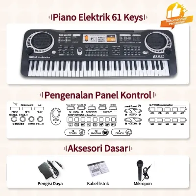 Benston Music- Mainan Anak Piano Elektronik 61 Keys / Keyboard Electronic 61 Keys Lengkap Mic Dan Charger