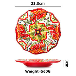 OMK Red Luca Series Ceramic Dinner Plates Tableware Set