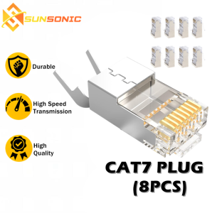 CAT7 Metal Shielded 50u Gold-Plated RJ45 Modular Plug FTP 8P8C Network Ethernet Connector (8pcs)